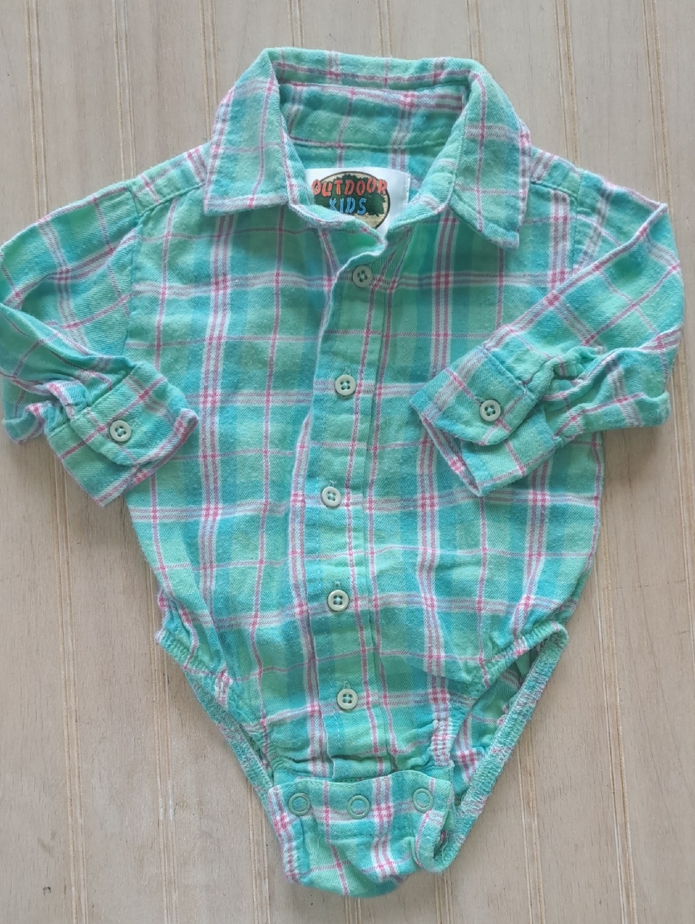 Outdoor Kids Plaid Flannel Bodysuit 0-3M Comfy Casual Western Button Front Girl